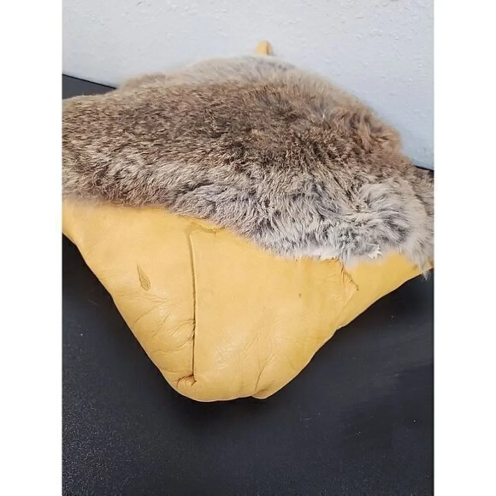 Buckskin (Genuine) Leather With Rabbit Fu Handmade One Of A Kind  Natural, 16x16